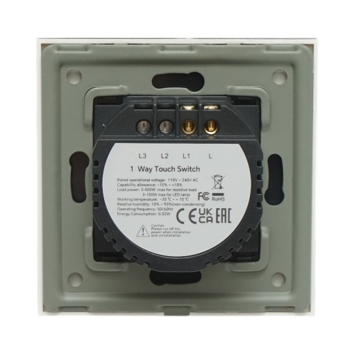 Intrerupator touch alb simplu 220V, indicator luminos, rama sticla 86x86x34mm - Img 4