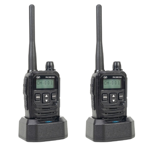Kit 2 statii radio portabile PNI DMR R45, digital si analogic, 446MHz, 16 canale digitale si 99 canale analogice, functie inregistrare voce, baterie Li-Ion 2000mAh
