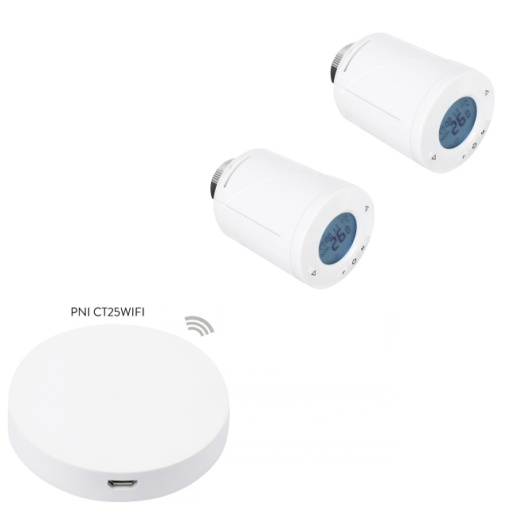 Kit Wifi 2 bucati cap termostatic inteligent PNI CT25T pentru calorifer si Hub PNI CT25WIFI cu control prin Internet, aplicatie de mobil Tuya Smart - Img 2