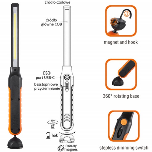 Lampa de atelier LED 1000 LM 2600 mAh VERKE PREMIUM - Img 2