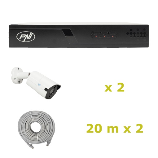 Pachet supraveghere video NVR POE PNI House IP710J, 2 camere PNI IP818J 8MP si 2 cabluri UTP CAT6 20 metri incluse - Img 2