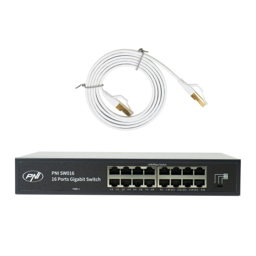 Pachet Switch PNI SW016, 16 x 10/100/1000 Mbps, Gigabit, carcasa metalica si patch 1.5m CAT8 PNI U8015W - Img 13