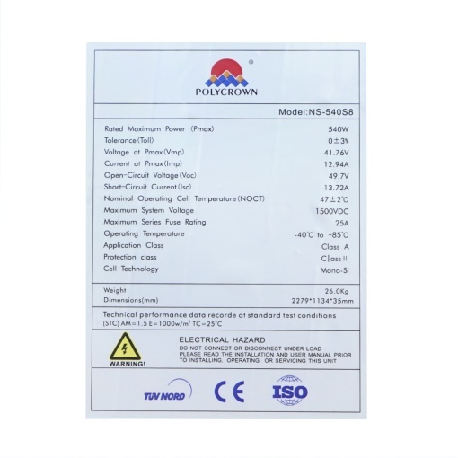 Panou solar 540W Polycrown A Grade, mono, fotovoltaic 2279x1134x35mm - Img 4