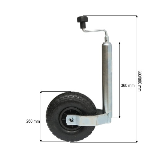 Roata de sprijin remorca cu roata pneumatica 260x85mm, diametru tub 48mm, reglabila 600-880mm, sarcina maxima 136kg Breckner Germany - Img 3