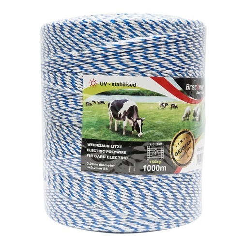 Rola fir alb-albastru fi 3mm. 3x0.2mm. SS, 7,8 Ohm/m, 1000m gard electric Breckner Germany - Img 3
