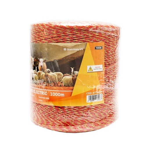 Rola fir galben-rosu fi 2mm insertie metalica 6x0.15mm SS, rezistenta 8 Ohm/m, 1000m gard electric Thor - Img 3