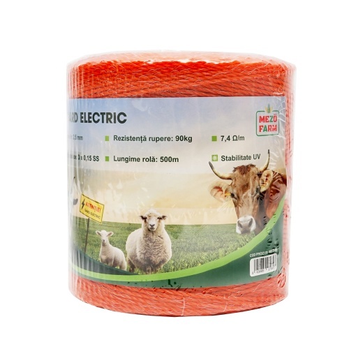 Rola fir portocaliu fi 2.5mm insertie metalica 3x0.15mm SS, rezistenta 7.4 Ohm/m, 500m gard electric Mezofarm - Img 3