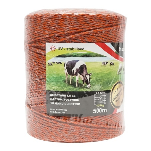 Rola fir portocaliu-maro fi 3mm 5x0.2mm SS, rezistenta 4.5 Ohm/m, 500m gard electric Breckner Germany - Img 3