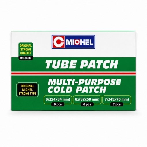 Set 19 petice vulcanizare dreptunghiulare 24x34mm, 6x32mm, 32x50mm, 45x75mm + 1 tub adeziv 20ml pentru camere de aer Michel - Img 2