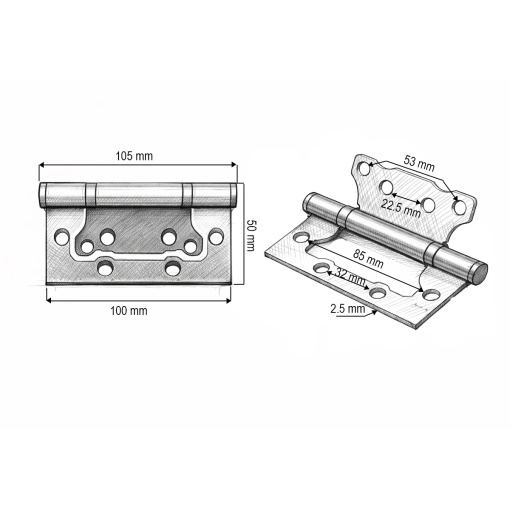 Set 2 balamale mobilier coplanare tip fluture 100x50mm, otel cromat, suruburi incluse - Img 3
