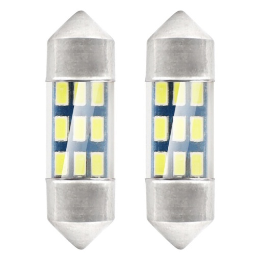 Set 2 becuri auto AMIO , LED 9 SMD 3014, 31mm, 12V, capac sticla, leduri alb sofit Festoon