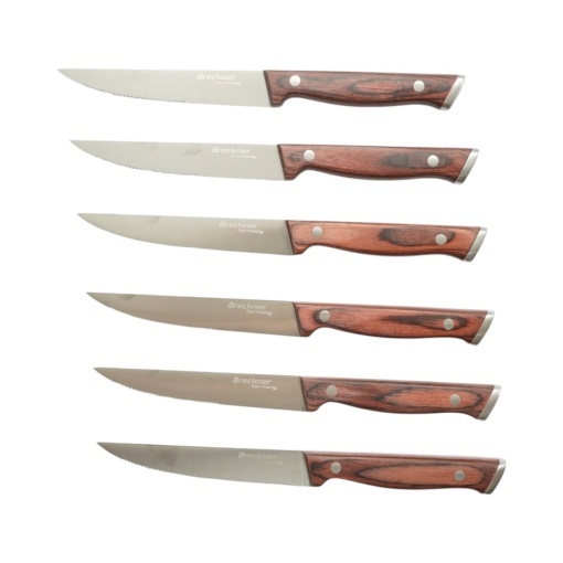 Set 6 cutite steak 12.5cm, lama zimtata otel 3Cr13, maner lemn Pakka Breckner Germany - Img 2