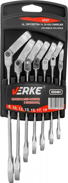 Set de 7 chei combinate cu clichet articulate 8 - 19mm VERKE