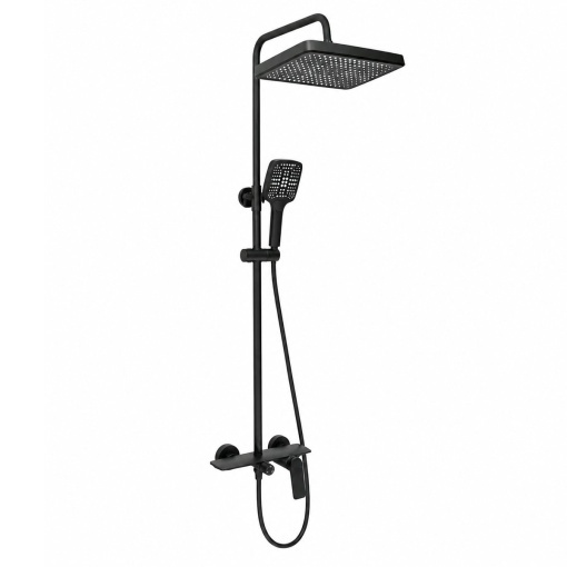 Set dus Premium multifunctional de perete din cupru, 3 functii curgere apa, dus dreptunghiular tip ploaie, para de dus, negru mat - Img 4