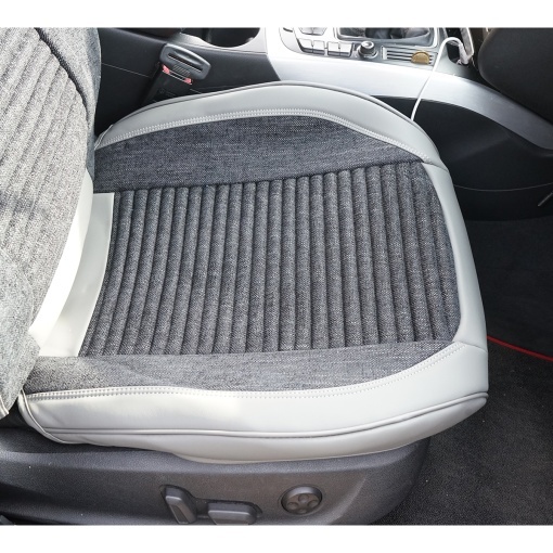 Set huse scaune auto Premium crem-gri universale, design sport ergonomic, piele ecologica cu insertii textile 11 piese - Img 5