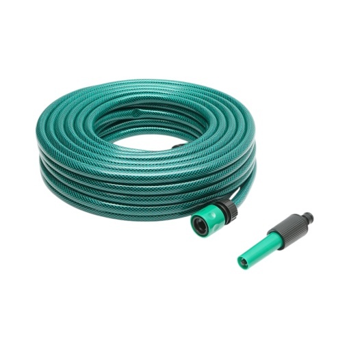 Set rola 20m furtun gradina PVC impletit 1/2 inch cu duza stropit reglabila, conectori si adaptor robinet 3/4-1/2 inch Breckner Germany - Img 2