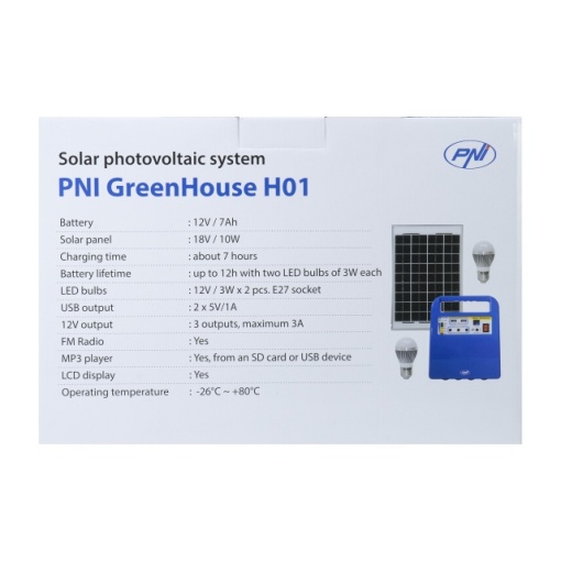 Sistem solar fotovoltaic PNI GreenHouse H01 30W cu acumulator 12V/7Ah, USB/Radio/MP3, 2 becuri LED - Img 3