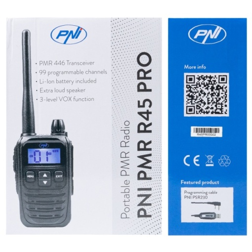 Statie radio portabila PNI PMR R45 PRO 446MHz, 0.5W, 99 canale programabile, 16 PMR si tonuri 38 CTCSS si 104 DCS, Squelch 5 niveluri, VOX, TOT, BCL, Scan, Roger Beep - Img 6