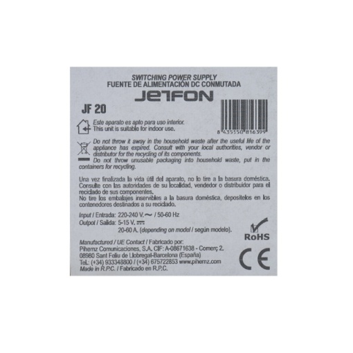 Sursa de tensiune PNI Jetfon JF-20, 5-15V reglabil, 13.8V fix, 5V USB, 0-20A, 220-240V, negru - Img 6