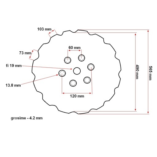 Taler crestat disc independent D=565x4 patrat 6x13.8 6,95 kg - Img 5