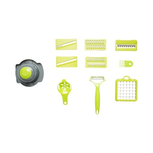 Tocator de legume multifunctional 12 in 1 manual, 8 lame inox interschimbabile, taietor legume, feliator, razatoare, decojitor, separator oua, recipient colectare - Img 3
