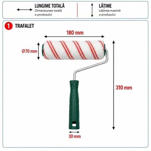 Trafalet poliester 18cm, diametru rola 70mm, fir 18mm, maner PP Breckner Germany - Img 5