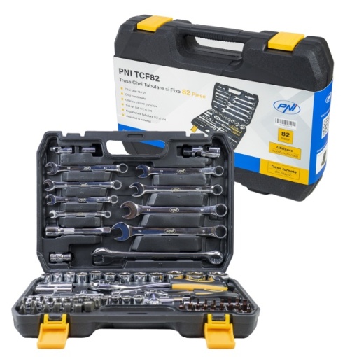 Trusa multifunctionala cu chei tubulare si fixe PNI TCF82, 82 de piese, cutie din plastic - Img 2