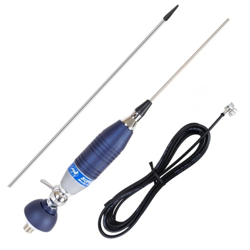 Antena CB Sirio SUPER 9 cu fluture, lungime 155 cm, 27 - 28.5 MHz, 250W, montura, cablu RG58 de 4m si mufa PL259 incluse