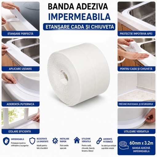 Banda etansare cada si chiuveta impermeabila autoadeziva 60mm x 3.2m HighPower - Img 4