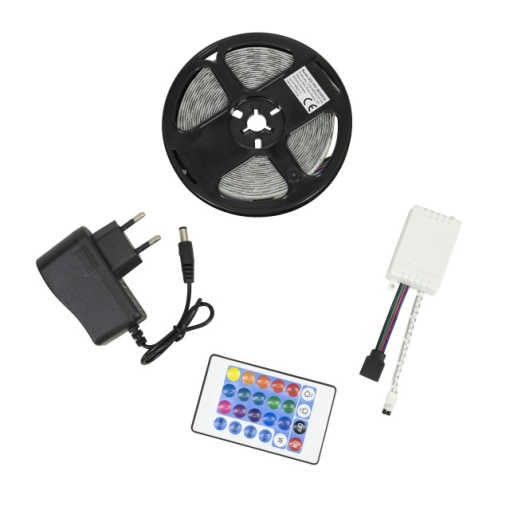 Banda LED PNI 2835RGB, RGB, IP65, silicon, lungime 5 metri, cu telecomanda, alimentator 230 V, dimabil, jocuri de lumini, 270 LED-uri tip 2835, 12W - Img 2