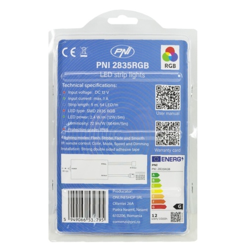 Banda LED PNI 2835RGB, RGB, IP65, silicon, lungime 5 metri, cu telecomanda, alimentator 230 V, dimabil, jocuri de lumini, 270 LED-uri tip 2835, 12W - Img 8