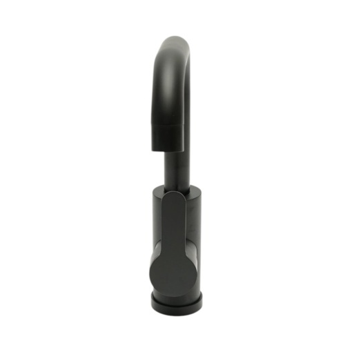 Baterie chiuveta bucatarie negru mat cu pipa rotativa tip U, monocomanda, aliaj zinc, furtunuri incluse - Img 5