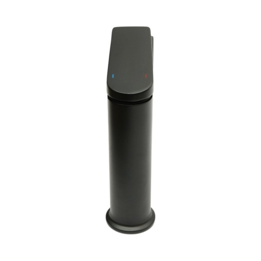 Baterie lavoar baie Premium din cupru, pipa lunga, design rotund, monocomanda, negru mat, furtunuri incluse - Img 4