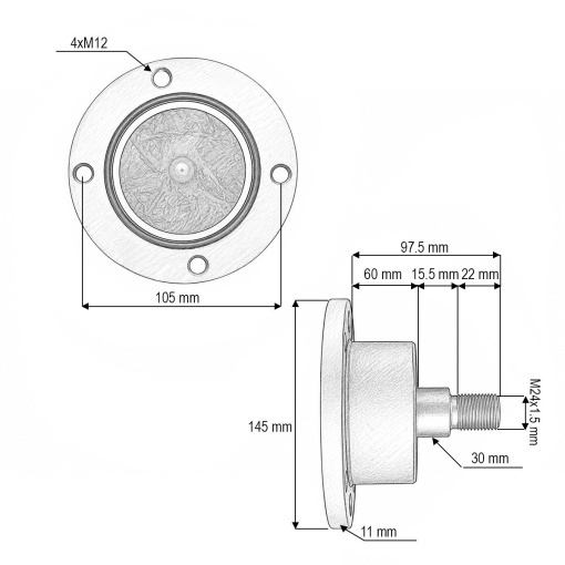 Butuc disc grapa cu talere dreapta Lemken cod OEM 55510034, IL50-105/4H-M24x1.5-RH - Img 4