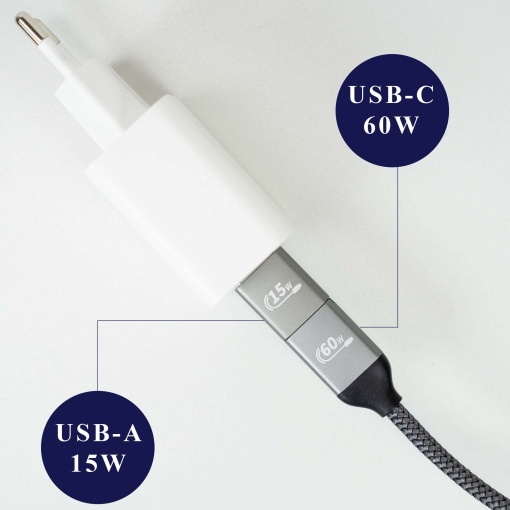 Cablu date si incarcare PNI CD600 USB Type-C la Type-C 60W + adaptor USB Type-C la USB-A, lungime 1m - Img 4