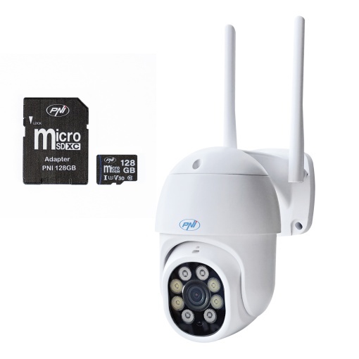 Camera supraveghere video wireless PNI IP840 + card PNI 128GB WiFi, PTZ, 8MP 4K, slot micro SD, stand-alone, functii AI, ONVIF, ICSee app - Img 2