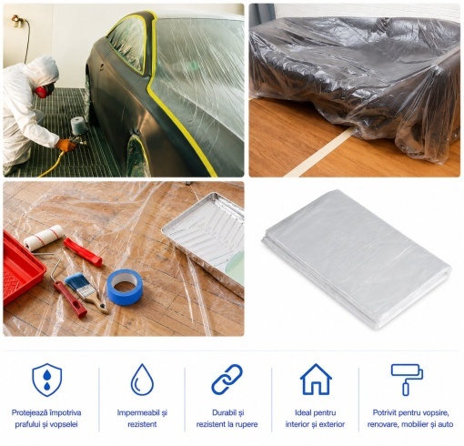 Folie protectie zugravit si vopsit 5x4m, 20mp, HDPE 8 microni HighPower - Img 3