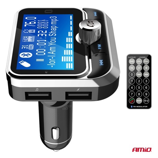 Incarcator - Modulator FM - Bluetooth 2×USB-A 12V 24V cu telecomanda Amio - Img 3