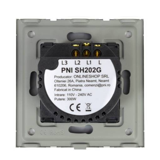 Intrerupator dublu cu touch PNI SH202G din sticla, gold cu LED indicator, culoare auriu - Img 4