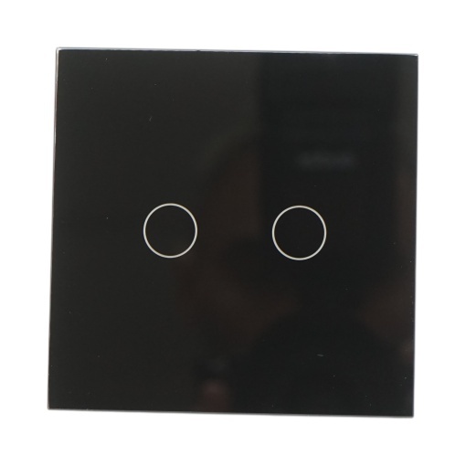 Intrerupator touch dublu cap scara negru 220V, indicator luminos, rama sticla 86x86x34mm - Img 2