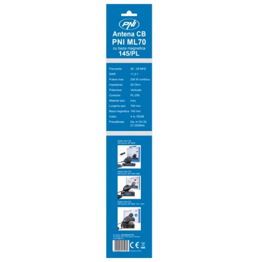 Kit Statie radio CB President WALKER II ASC + Antena CB PNI ML70, lungime 70cm, 26-30MHz, 200W - Img 2
