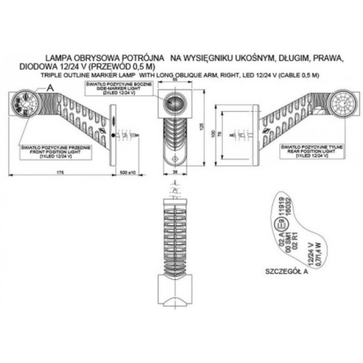 Lampă gabarit LED 3 culori brat lung dreapta - Img 4