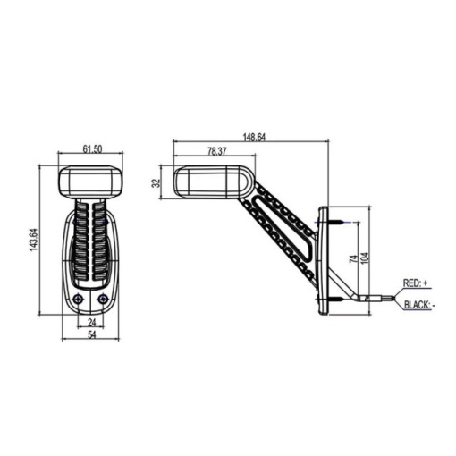Lampa LED marcaj lateral cu suport STANGA rosu-alb 100MM - Img 5