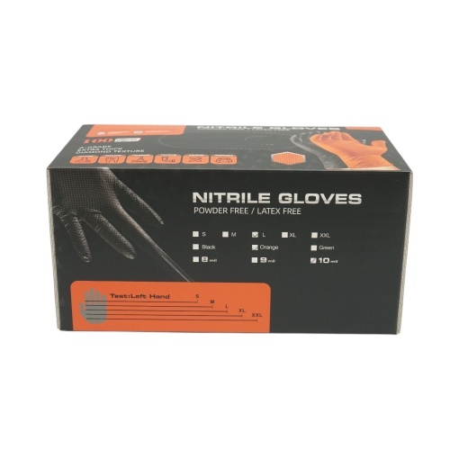 Manusi din nitril portocalii nepudrate cu textura diamond grip, marimea L 100 buc/cutie - Img 3