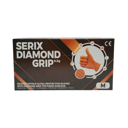 Manusi din nitril portocalii nepudrate cu textura diamond grip, marimea M 50 buc/cutie - Img 2