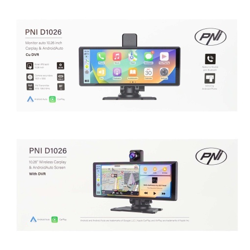 Monitor auto cu DVR PNI D1026 10.26 inch, wireless Carplay, navigatie, muzica, handsfree, bluetooth, FM transmitter - Img 3