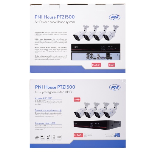 Pachet sistem supraveghere video AHD PNI House PTZ1500 5MP DVR cu 4 camere si Sticky Pad Drapel inclus - Img 6
