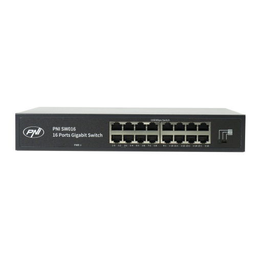 Pachet Switch PNI SW016, 16 x 10/100/1000 Mbps, Gigabit, carcasa metalica si patch 3m CAT8 PNI U8030W - Img 2