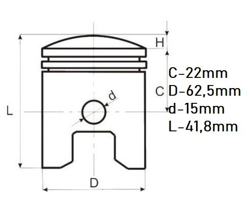 Piston scuter 4T Piaggio Vespa 150cc (62.5mm Ø 15mm) - Img 2