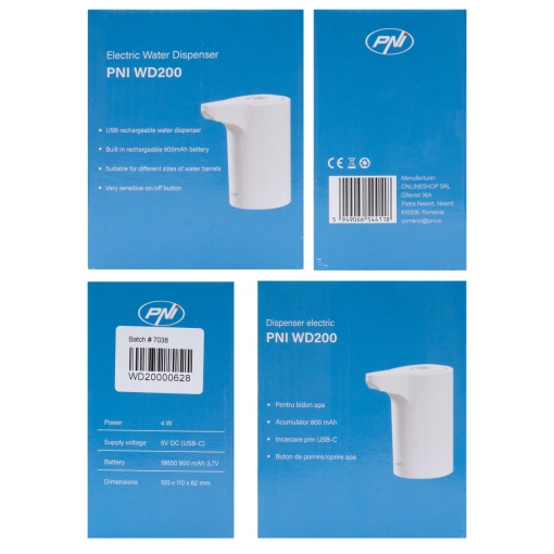 Pompa electrica pentru bidon de apa PNI WD200 incarcare prin USB-C, acumulator 800 mAh - Img 3